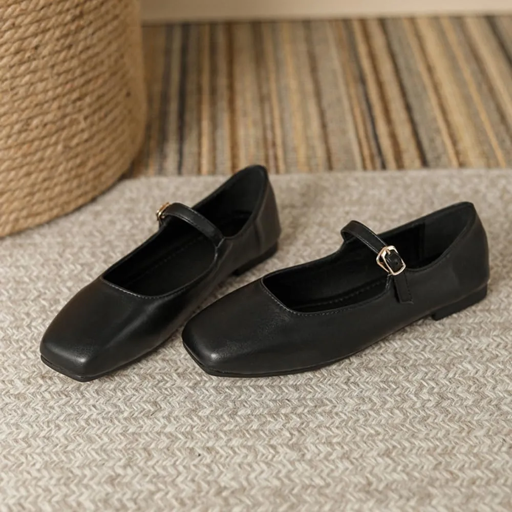 Dear Time Mary Jane Flats for Women Elegant Ballet Flats Strap Shoes Dressy Square Toe Flats Shoes