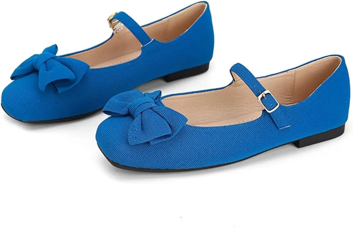 Dear Time Women's Bowknot Mary Jane Flats Dressy Ballet Flats Square Toe Shoes with Ankle Strap