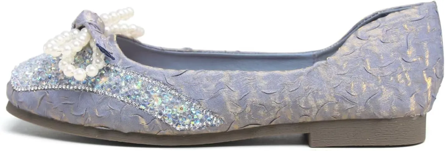 Dear Time Women's Pearl Bow Flats Rhinestones Wedding Ballet Flats Elegant Dressy Sparkly Shoes