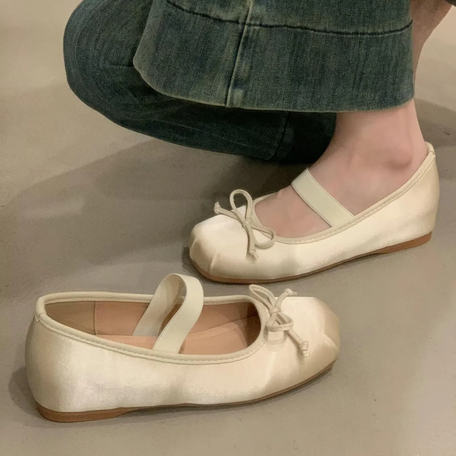 Dear Time Women's Sequin Ballets Sparkly Flat Shoes Bowknot Cute Mary Jane Shoes Elastic Strap Ballets Shoes