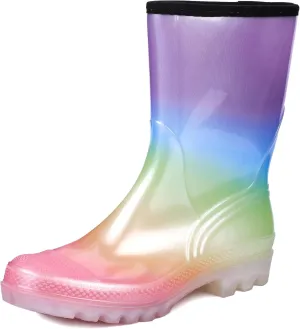 DKSUKO Waterproof Womens Rain Boots insulated,Lightweight Rubber fashion Boots in Gardening,Warm and Comfortable Wide Calf Rain Boots with Glossy in Outdoor