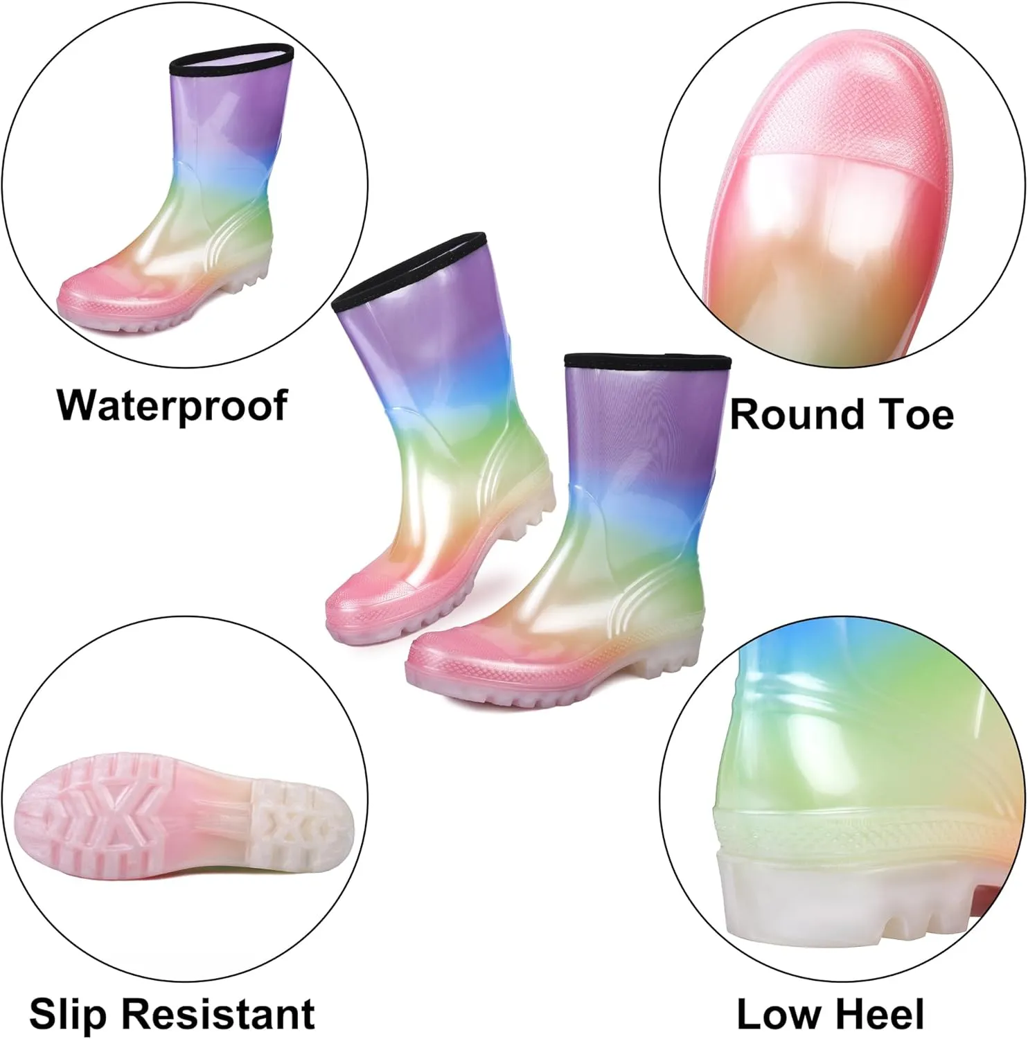 DKSUKO Waterproof Womens Rain Boots insulated,Lightweight Rubber fashion Boots in Gardening,Warm and Comfortable Wide Calf Rain Boots with Glossy in Outdoor