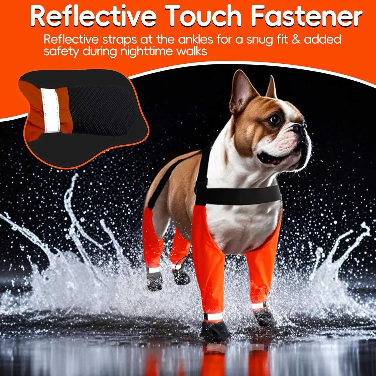 Dog Suspender Boots, Waterproof Tall Dog Rain Boots, Anti-Dirt Pet Legging Boots Paw Protector 4-Legged Shoes, Adjustable Snow Pants with Boot for Medium Large Dogs Outdoor Walking Hiking(Orange,XL)