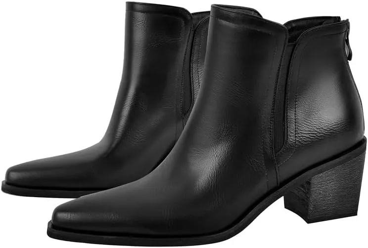 dollkiss Women's Pointed Toe Ankle Boots Block Heel Chelsea Cowboy Booties