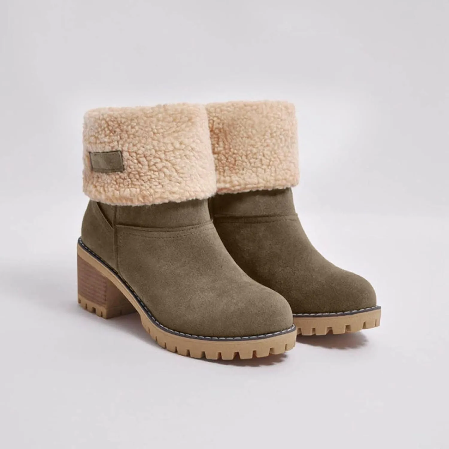 Dotmalls Boots Dotmalls Seniors' Chunky Heel Winter Boots Sherpa Lined Boots Comfortable Slip On Mid Chunky Heel Suede Snow Boots Warm Ankle Boots
