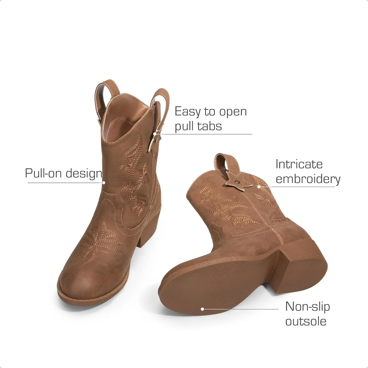 DREAM PAIRS Girls Cowboy Cowgirl Boots 2-in-1 Western Removable Cuff Fold Over Embroidered Fashion Mid Calf Shoes