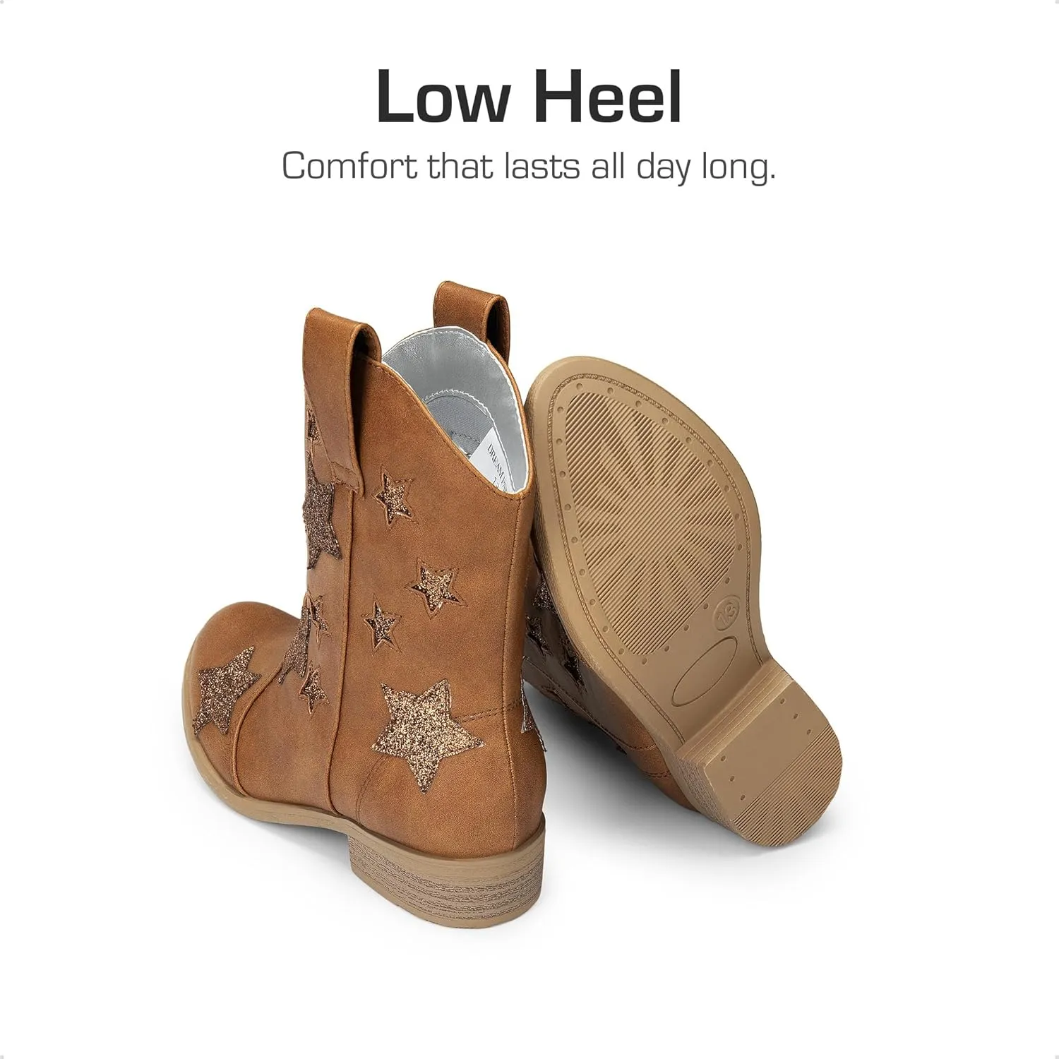 DREAM PAIRS Girls Cowgirl Boots Cowboy Western Mid Calf Star Boots for Kids