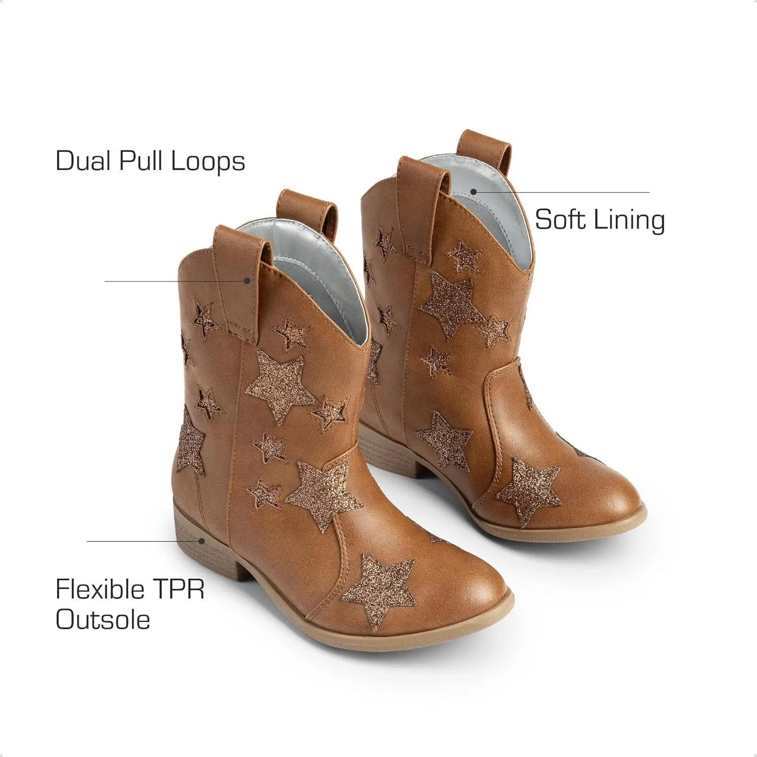 DREAM PAIRS Girls Cowgirl Boots Cowboy Western Mid Calf Star Boots for Kids