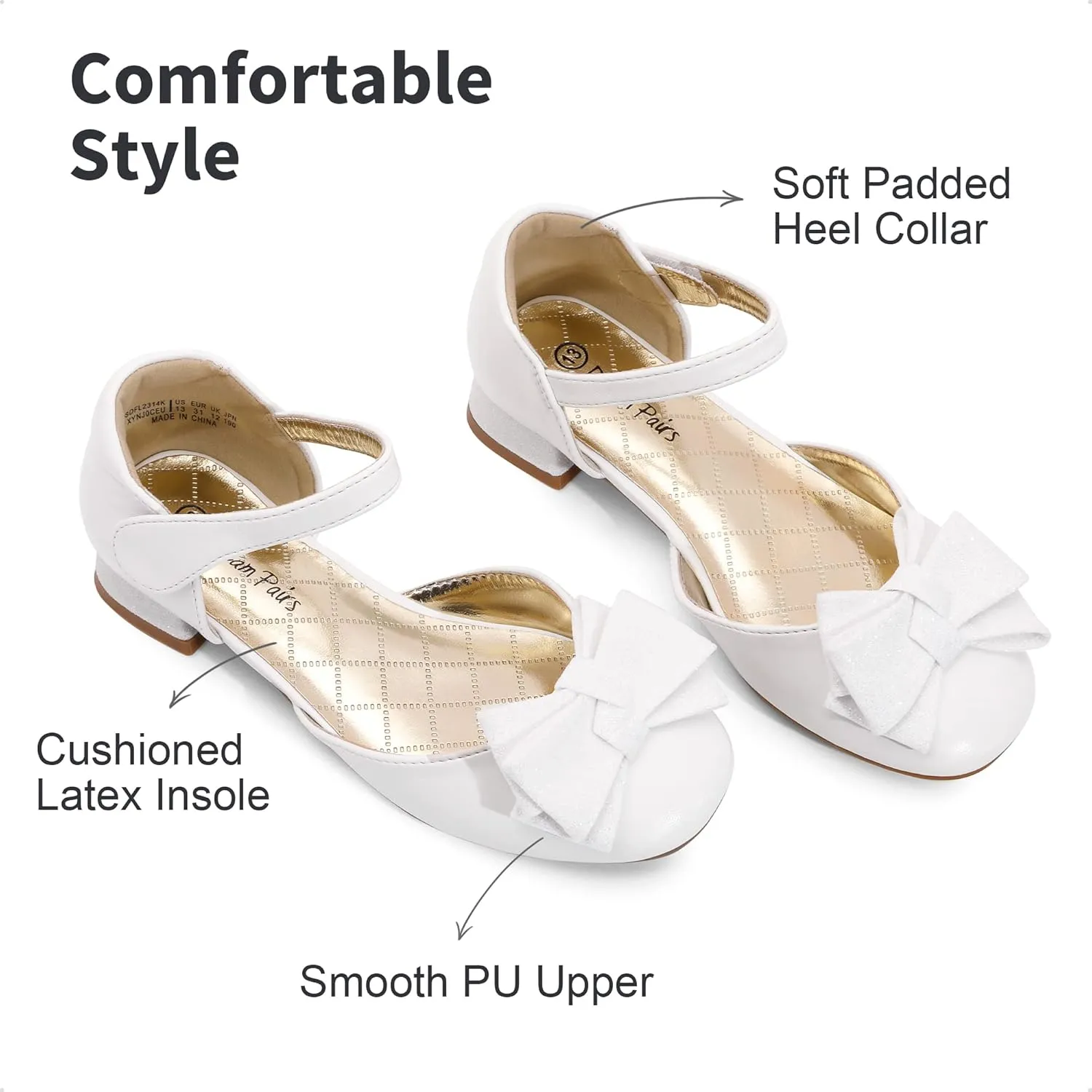 DREAM PAIRS Girls Dress Shoes Closed Toe Low Heels Ankle Strap Bow Ballet Wedding Party Sandals Princess Flower Shoes