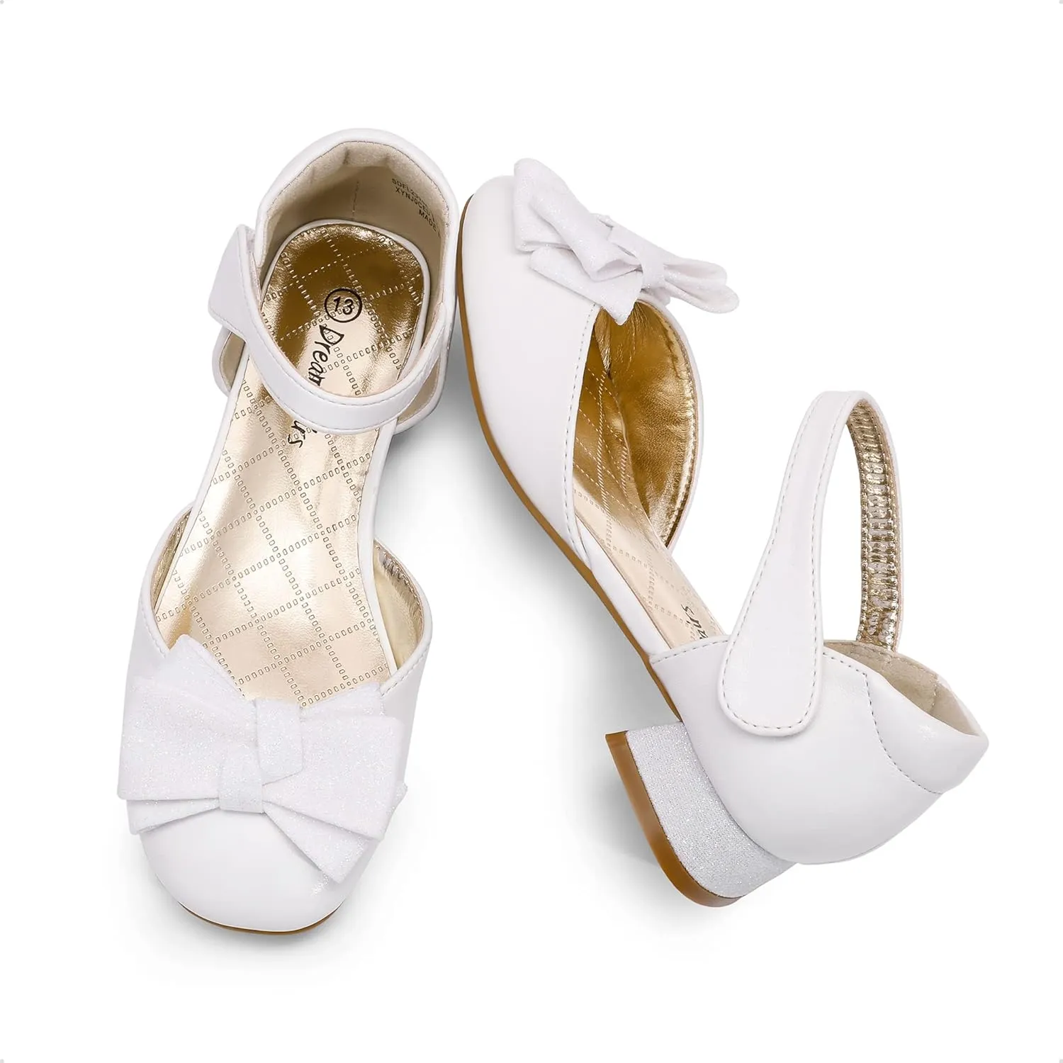 DREAM PAIRS Girls Dress Shoes Closed Toe Low Heels Ankle Strap Bow Ballet Wedding Party Sandals Princess Flower Shoes