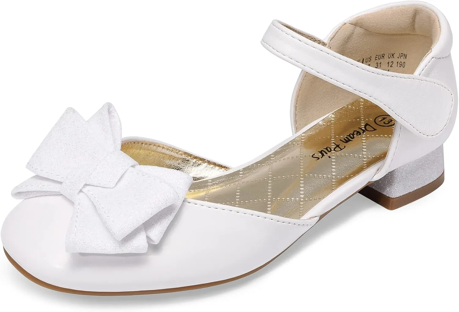 DREAM PAIRS Girls Dress Shoes Closed Toe Low Heels Ankle Strap Bow Ballet Wedding Party Sandals Princess Flower Shoes