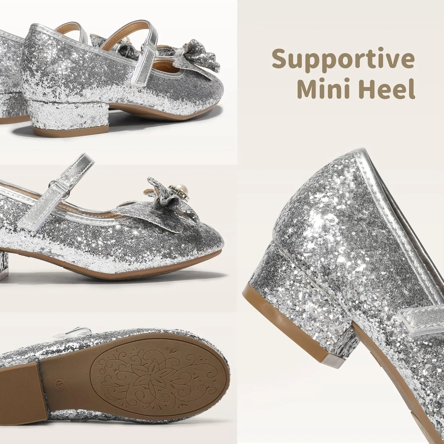 DREAM PAIRS Girls Dress Shoes Princess Shoes for Toddler Little Girl Mary Jane Low Heels Glitter Flower Party Wedding Footwear