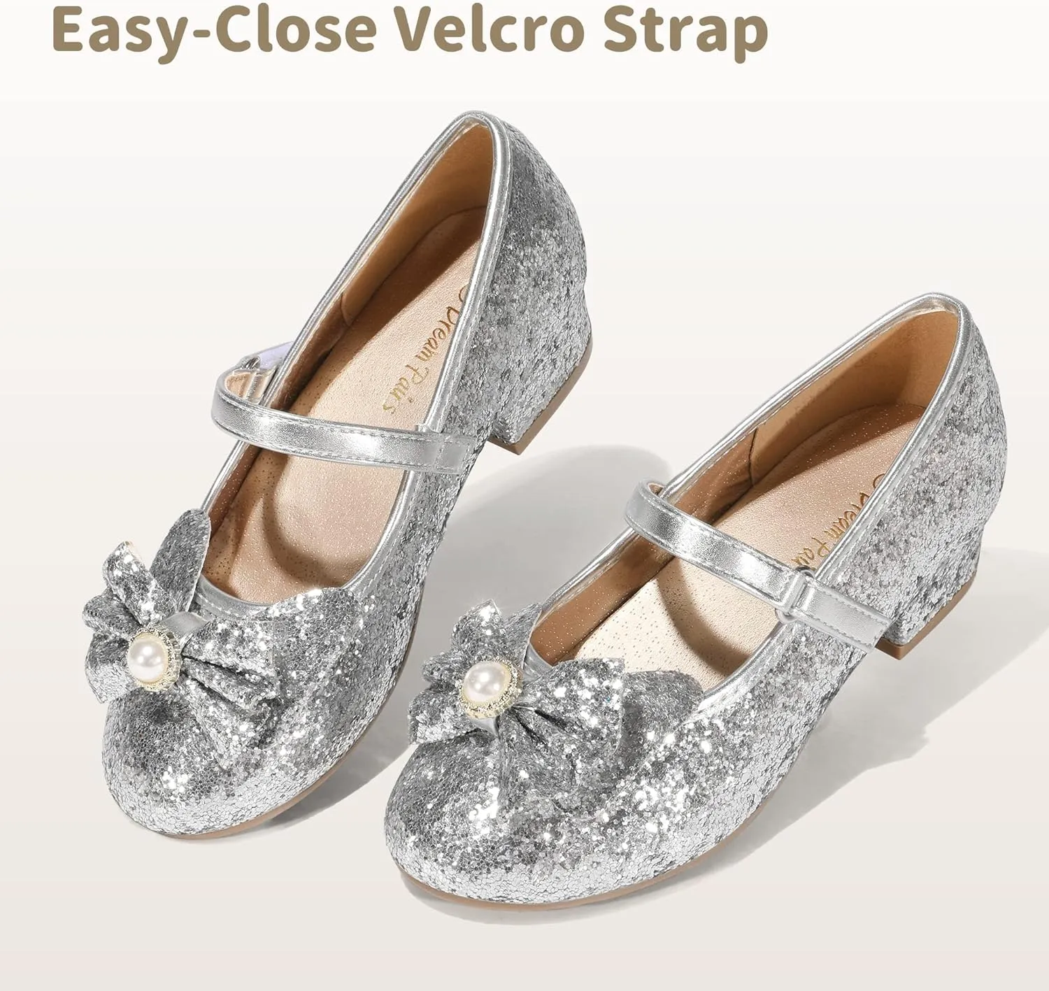DREAM PAIRS Girls Dress Shoes Princess Shoes for Toddler Little Girl Mary Jane Low Heels Glitter Flower Party Wedding Footwear