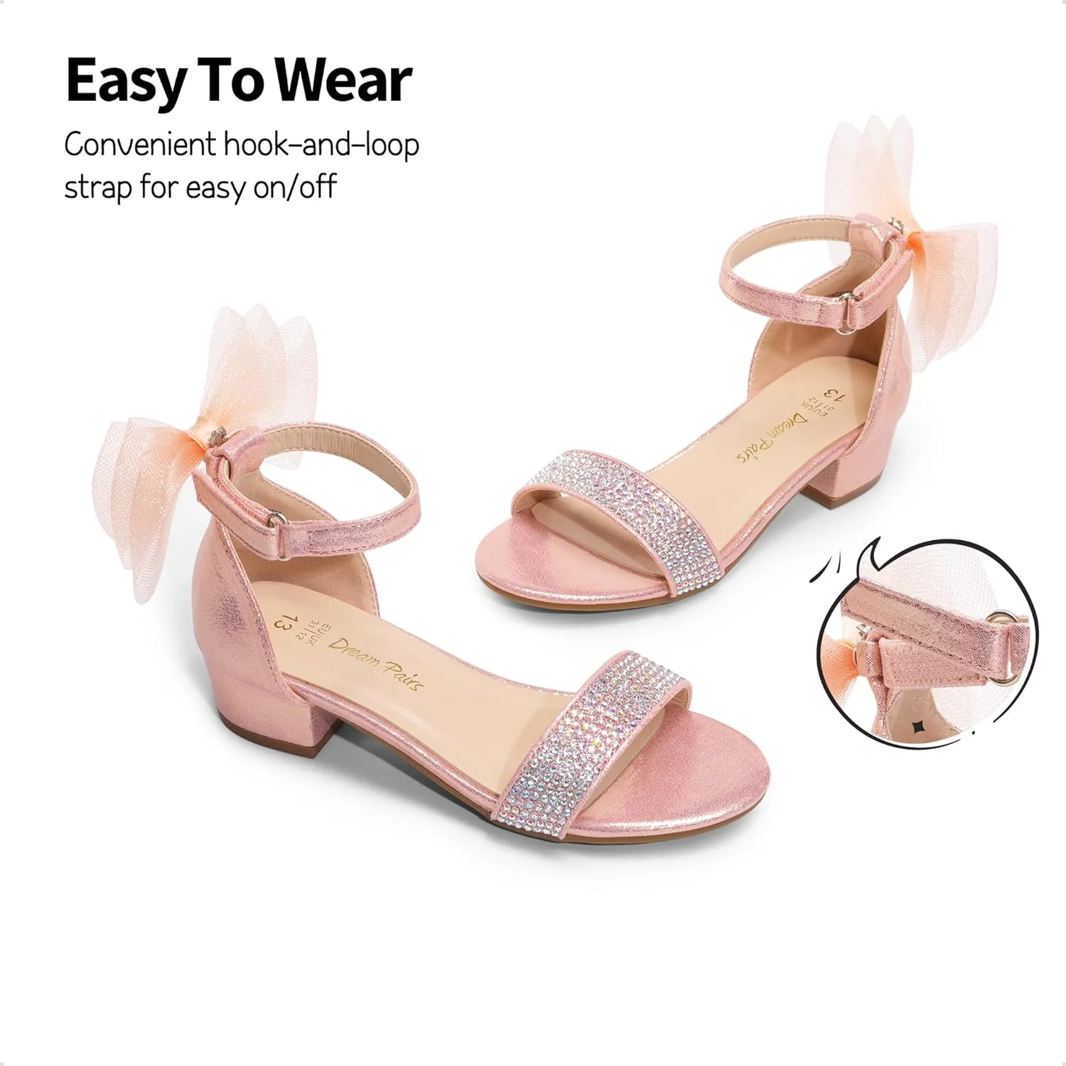 DREAM PAIRS Girls Sandals Low Heel Dress Pump Ankle Strap Interchangeable Bow Flower Wedding Party Shoes for Little Kid/Big Kid
