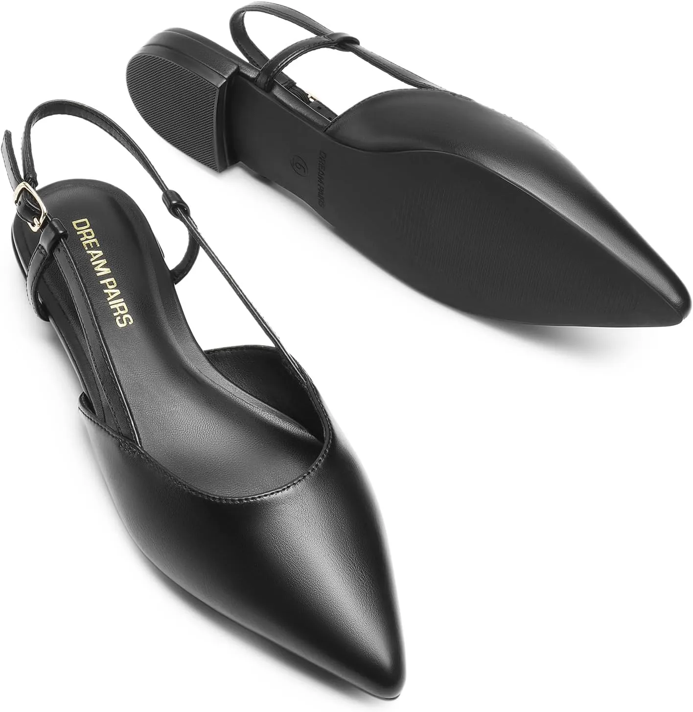 DREAM PAIRS Slingback Flats for Women, Pointed-Toe Elegant Women's Ballet Flats with Buckle Strap, Classic Low Heel Dress Shoes for Casual Work Office Party