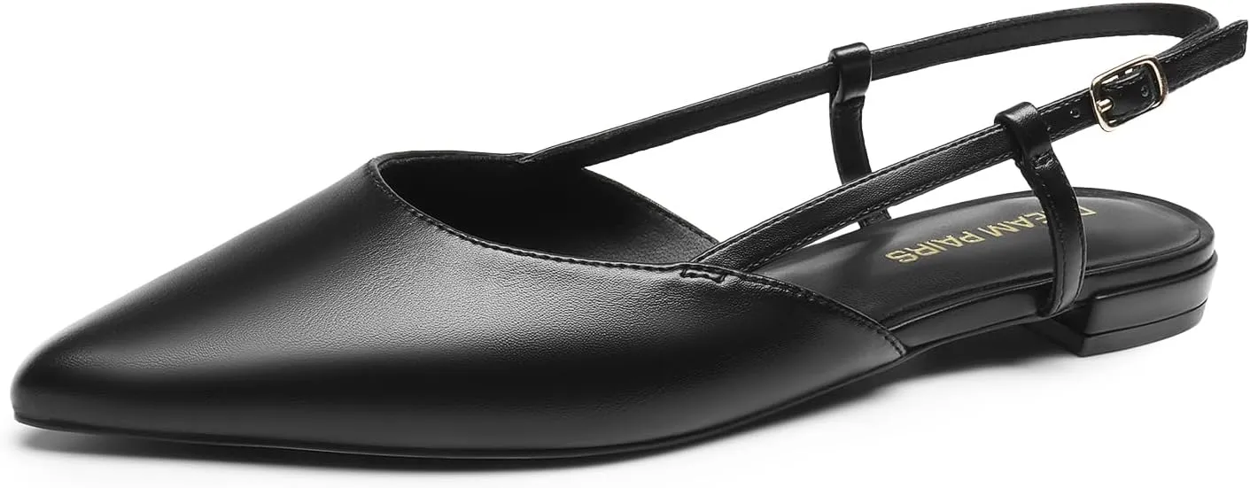 DREAM PAIRS Slingback Flats for Women, Pointed-Toe Elegant Women's Ballet Flats with Buckle Strap, Classic Low Heel Dress Shoes for Casual Work Office Party