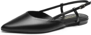 DREAM PAIRS Slingback Flats for Women, Pointed-Toe Elegant Women's Ballet Flats with Buckle Strap, Classic Low Heel Dress Shoes for Casual Work Office Party