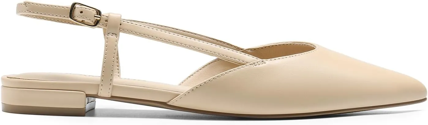 DREAM PAIRS Slingback Flats for Women, Pointed-Toe Elegant Women's Ballet Flats with Buckle Strap, Classic Low Heel Dress Shoes for Casual Work Office Party