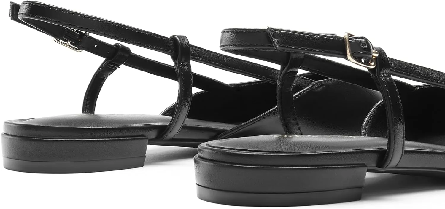 DREAM PAIRS Slingback Flats for Women, Pointed-Toe Elegant Women's Ballet Flats with Buckle Strap, Classic Low Heel Dress Shoes for Casual Work Office Party