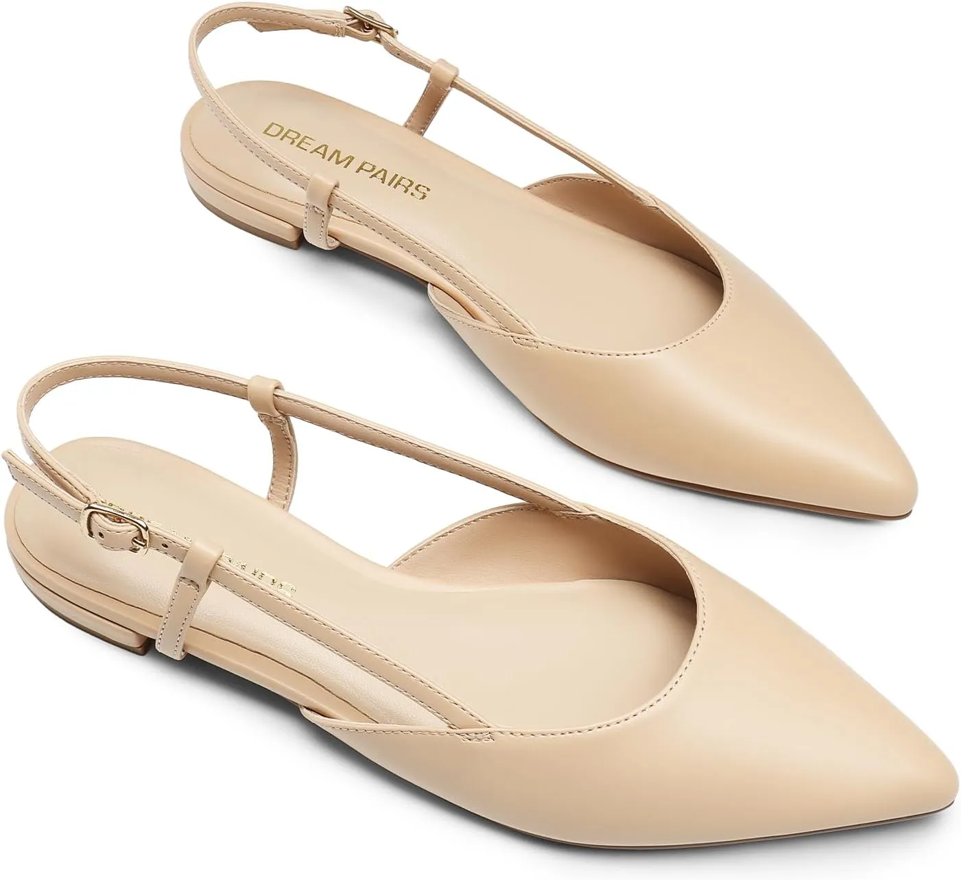 DREAM PAIRS Slingback Flats for Women, Pointed-Toe Elegant Women's Ballet Flats with Buckle Strap, Classic Low Heel Dress Shoes for Casual Work Office Party