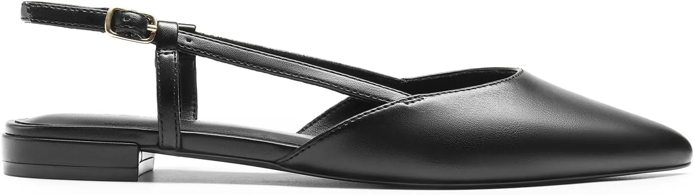 DREAM PAIRS Slingback Flats for Women, Pointed-Toe Elegant Women's Ballet Flats with Buckle Strap, Classic Low Heel Dress Shoes for Casual Work Office Party