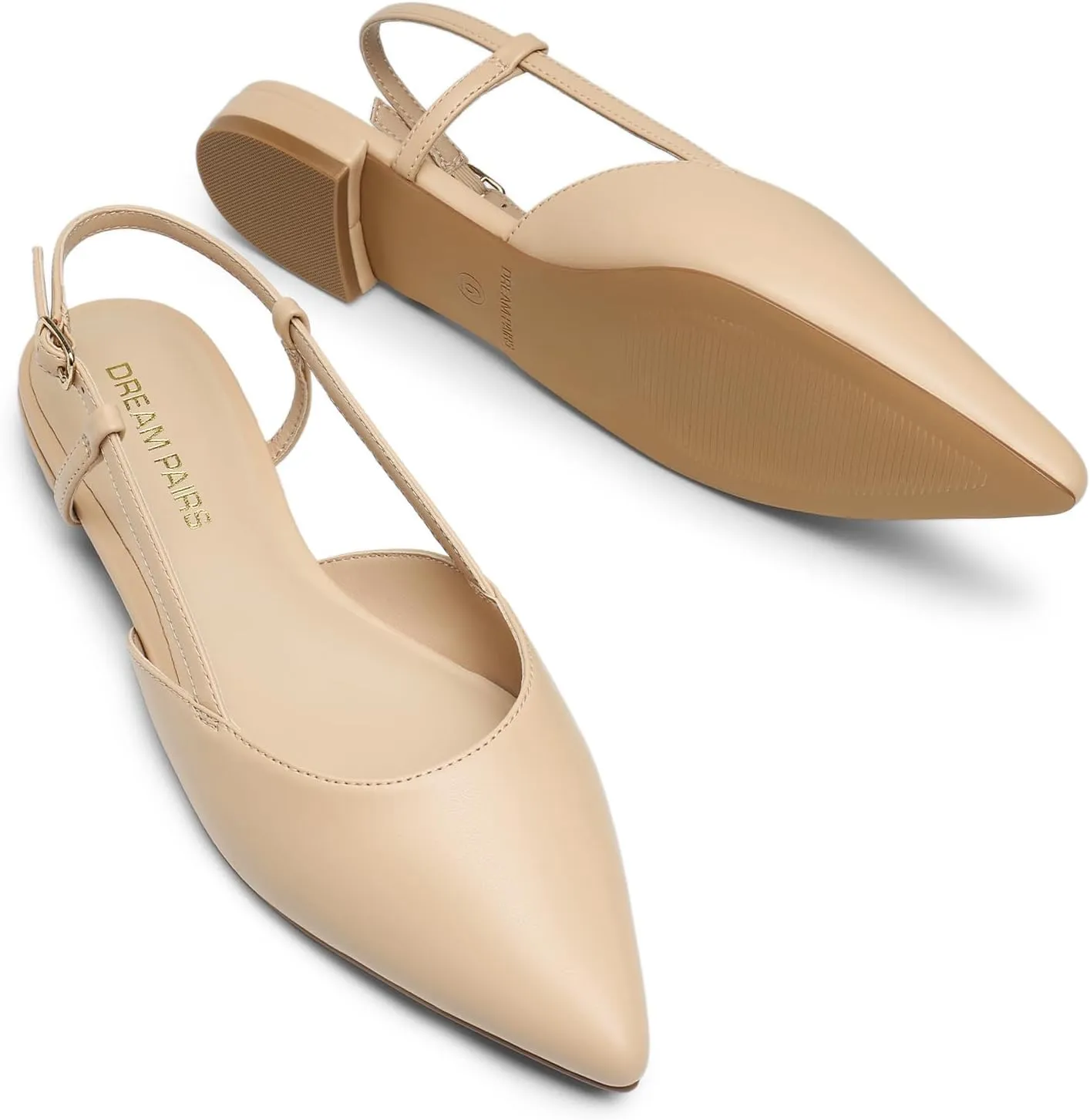 DREAM PAIRS Slingback Flats for Women, Pointed-Toe Elegant Women's Ballet Flats with Buckle Strap, Classic Low Heel Dress Shoes for Casual Work Office Party