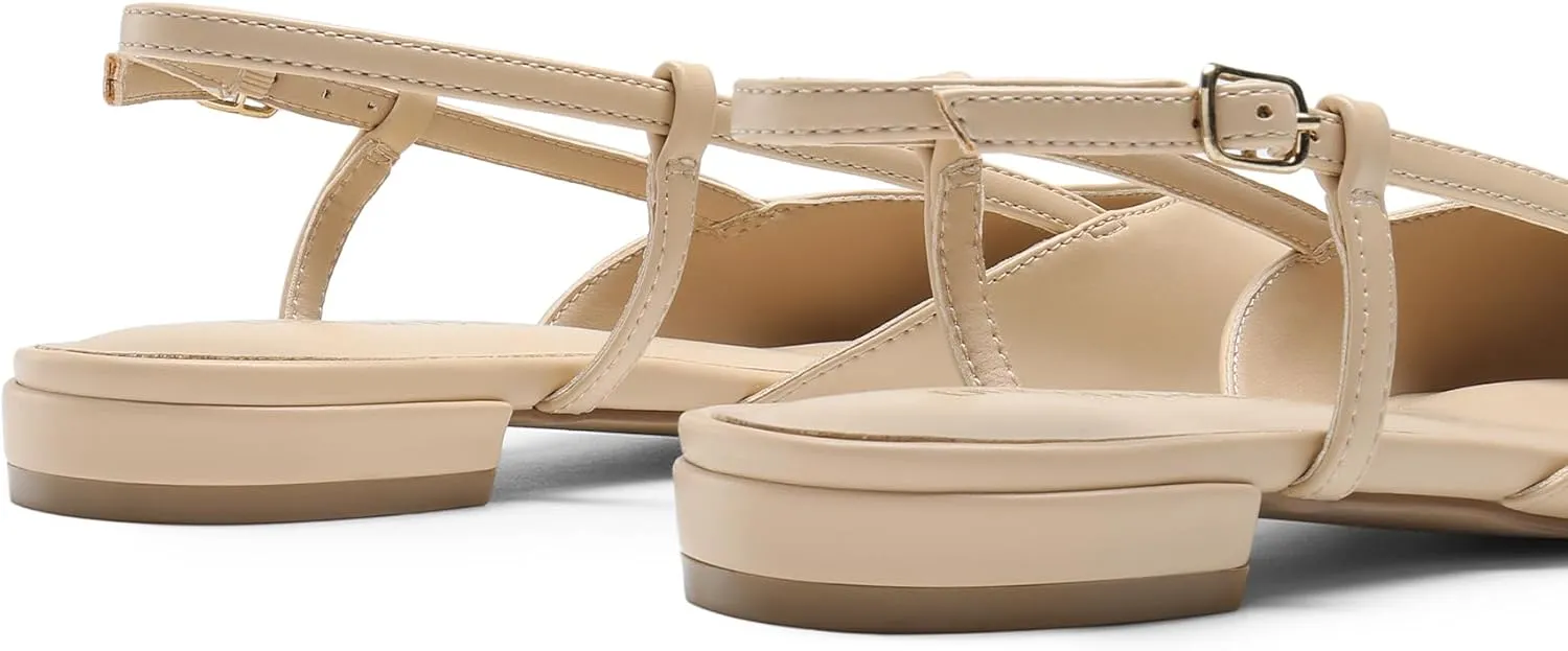 DREAM PAIRS Slingback Flats for Women, Pointed-Toe Elegant Women's Ballet Flats with Buckle Strap, Classic Low Heel Dress Shoes for Casual Work Office Party