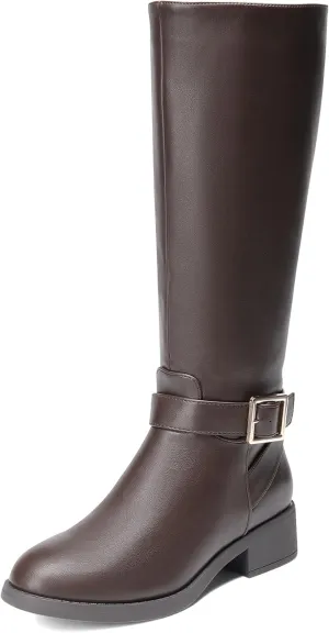 DREAM PAIRS Women's Knee High Riding Boots Comfortable Low Chunky Heel Boots Side Zipper Round Toe Casual Classic Ranching Boots