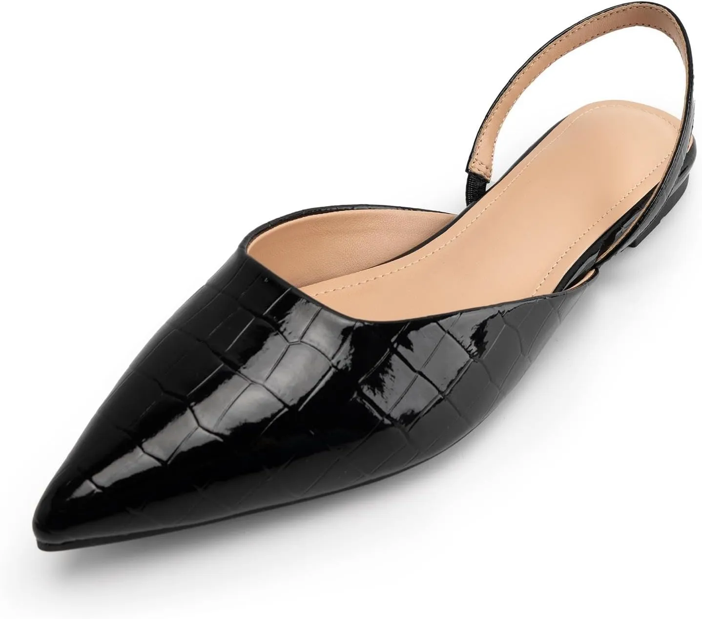 DREAMCIA White Slingback Flats for Women Pointy Toe Flats Slip On