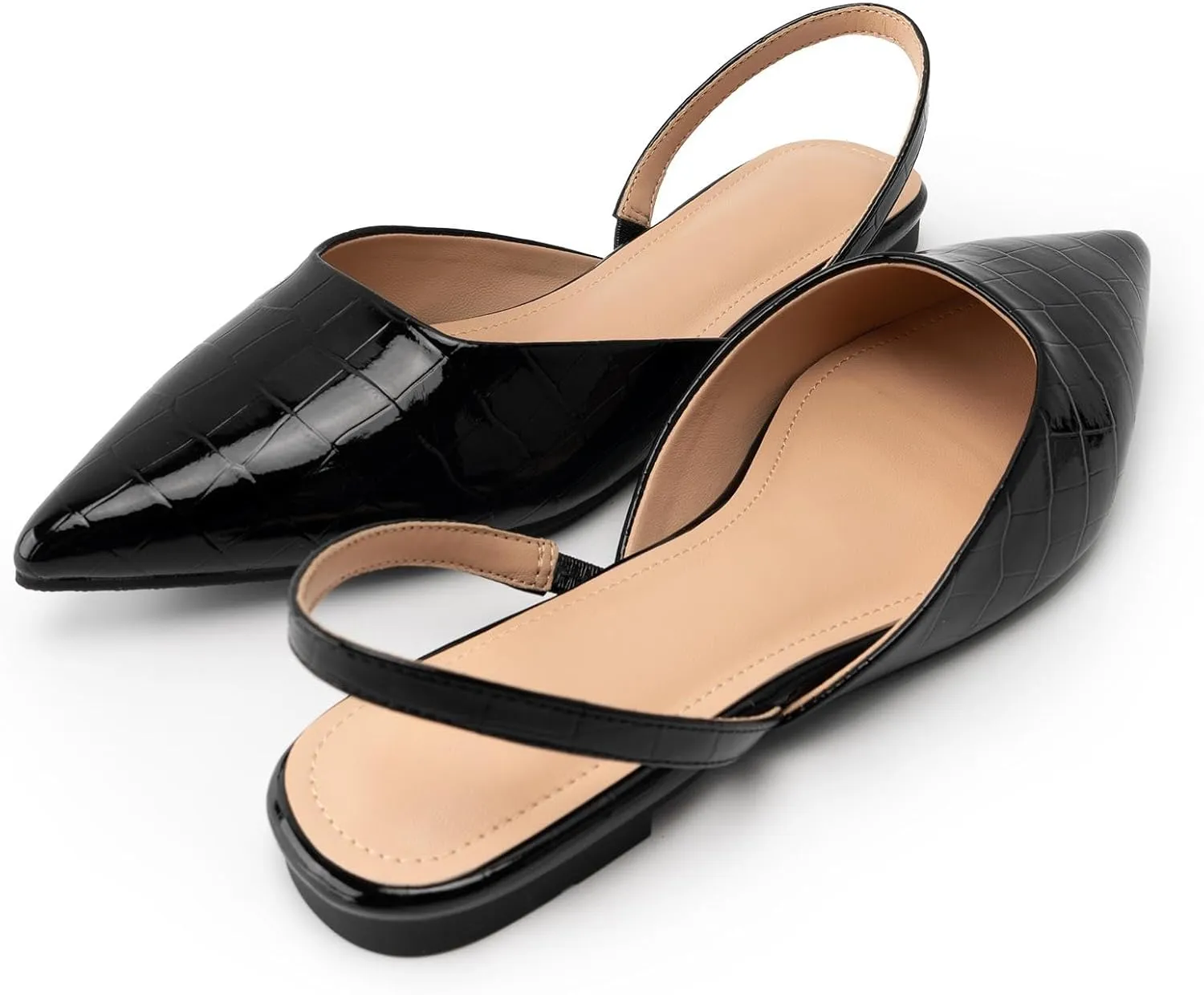 DREAMCIA White Slingback Flats for Women Pointy Toe Flats Slip On