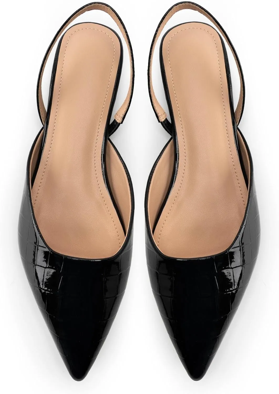 DREAMCIA White Slingback Flats for Women Pointy Toe Flats Slip On