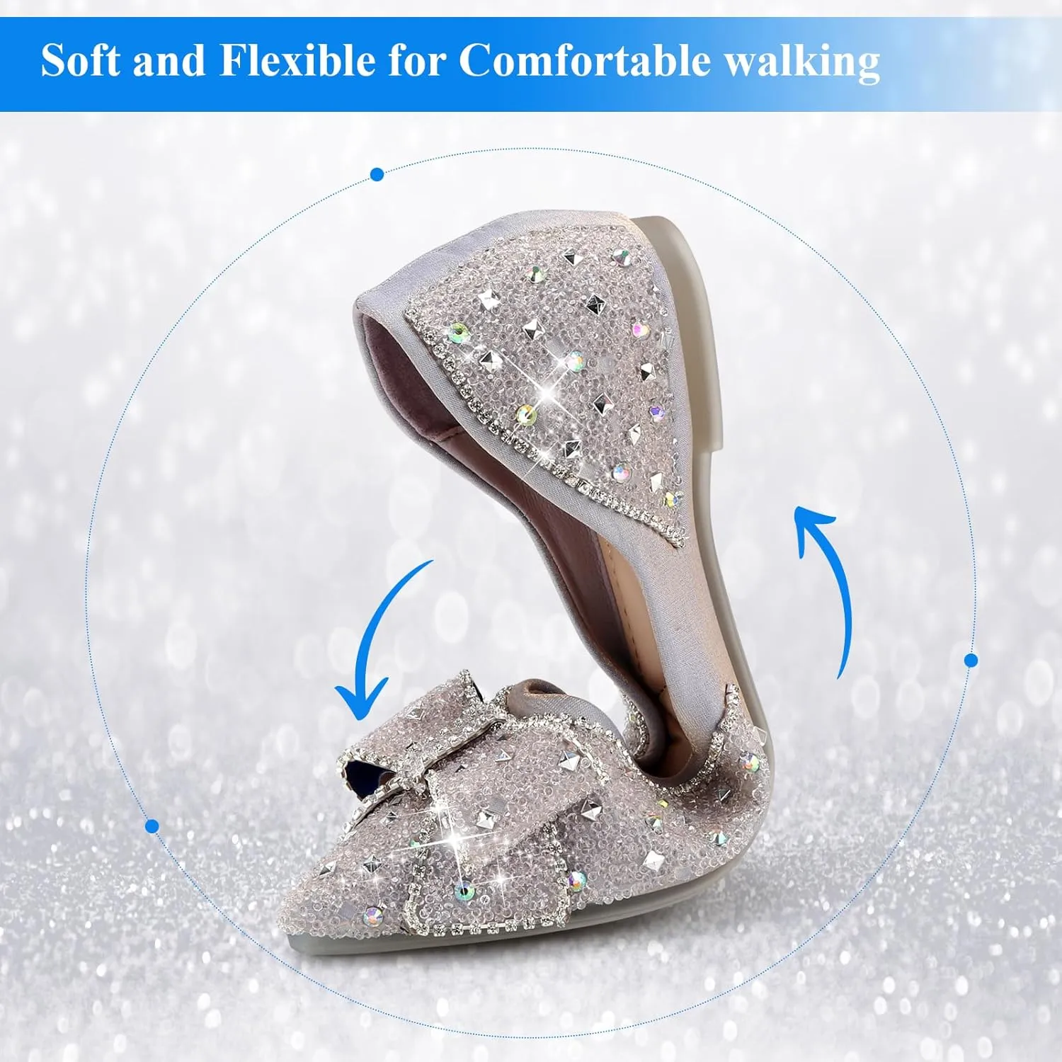 Dressy Flats Shoes for Women Comfortable Wedding Flats Rhinestone Fancy Ballet Flats Pointy Toe Flats
