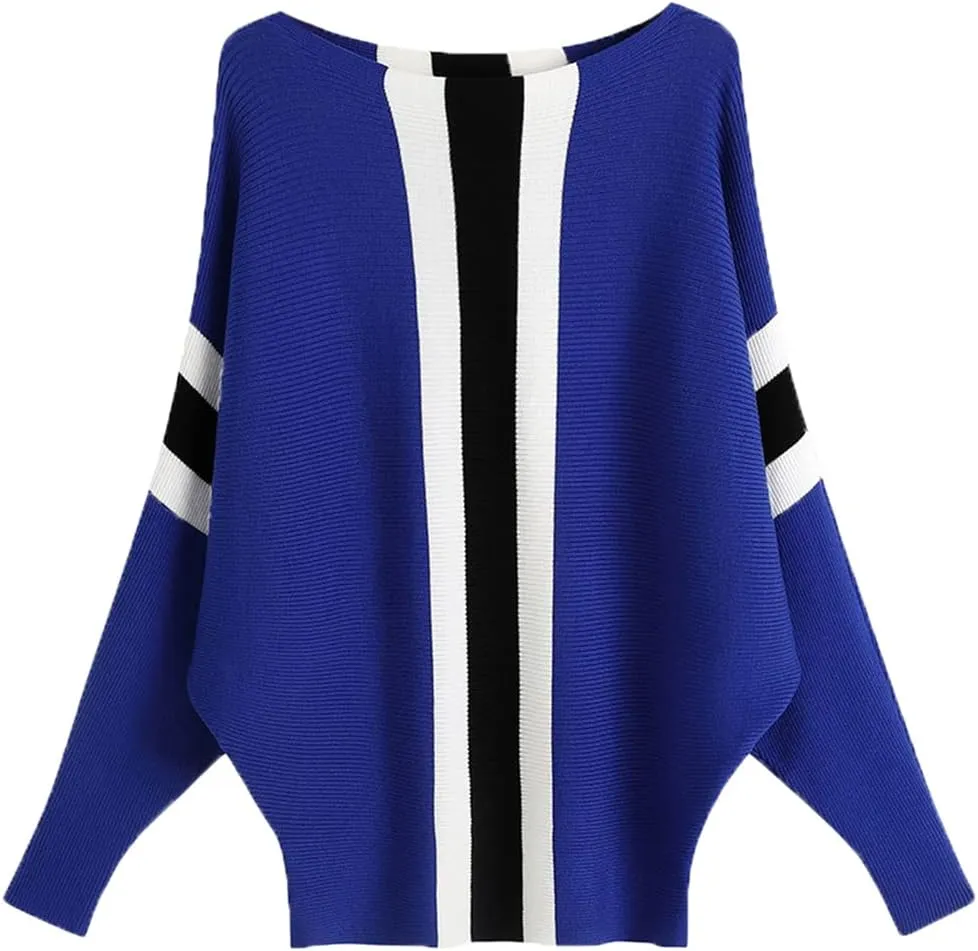 EDSTAR Women Dolman Batwing Sleeves Knitted Sweaters Winter Boat Neck Pullovers Tops