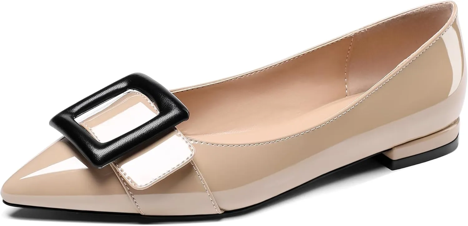 Eldof Women's Flats, Pointed Toe Flats Pumps, Buckle Flats Pumps, Walking Dress Office Classic Comfortable Flats