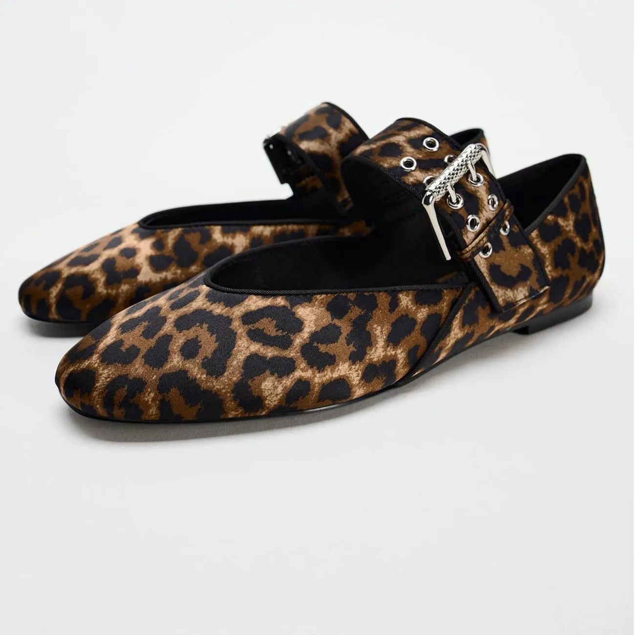 Elegant Leopard Ballet Flats for Women Buckle Strap Mary Jane Flats