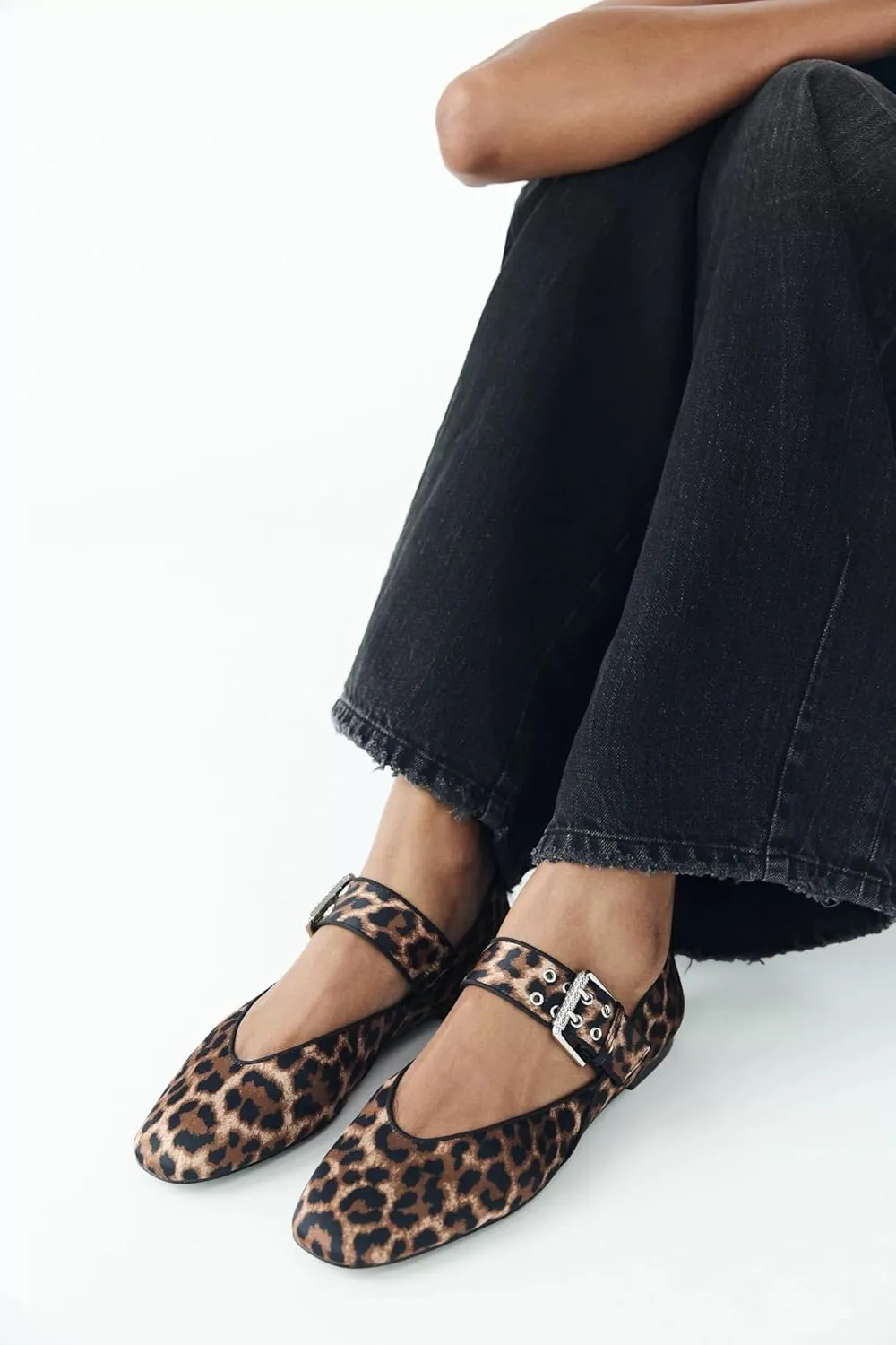 Elegant Leopard Ballet Flats for Women Buckle Strap Mary Jane Flats