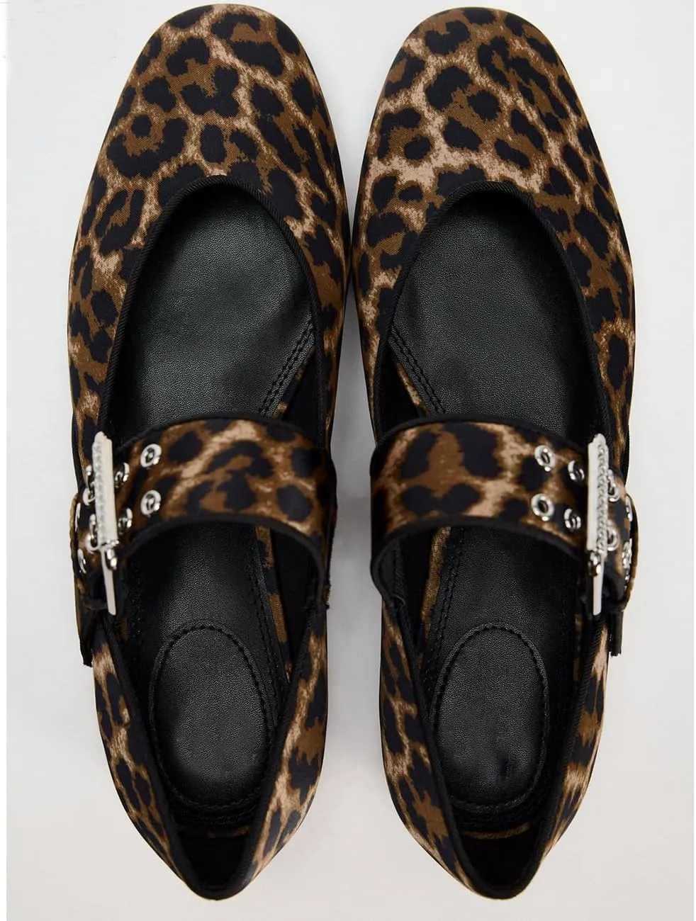 Elegant Leopard Ballet Flats for Women Buckle Strap Mary Jane Flats
