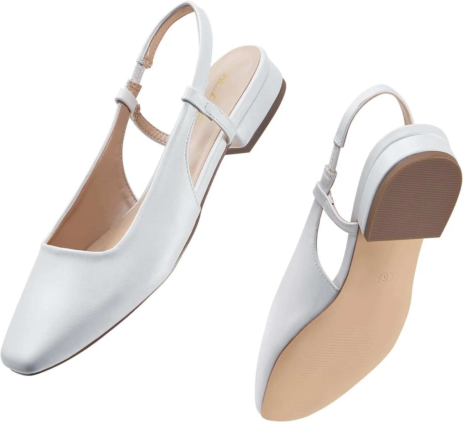 Elisabet Tang Women's Slingback Flats Closed Square Toe 1 Inch Slip-on Work Party Wedding Prom Casual Dressy Comfortable Flats