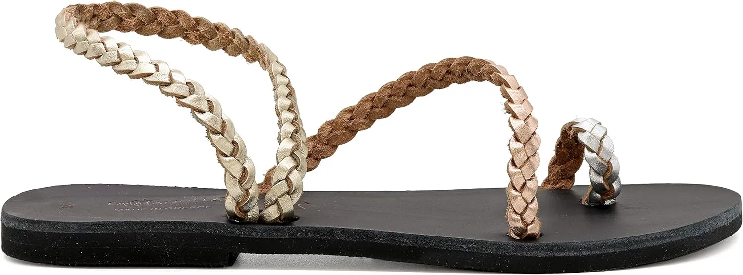 Emmanuela Ancient Greek Handmade Braided Leather Sandals, Quality Ankle Strap Slip on Summer Shoes for Women, Open Toe Flat Sandals, Boho Chic Sandals