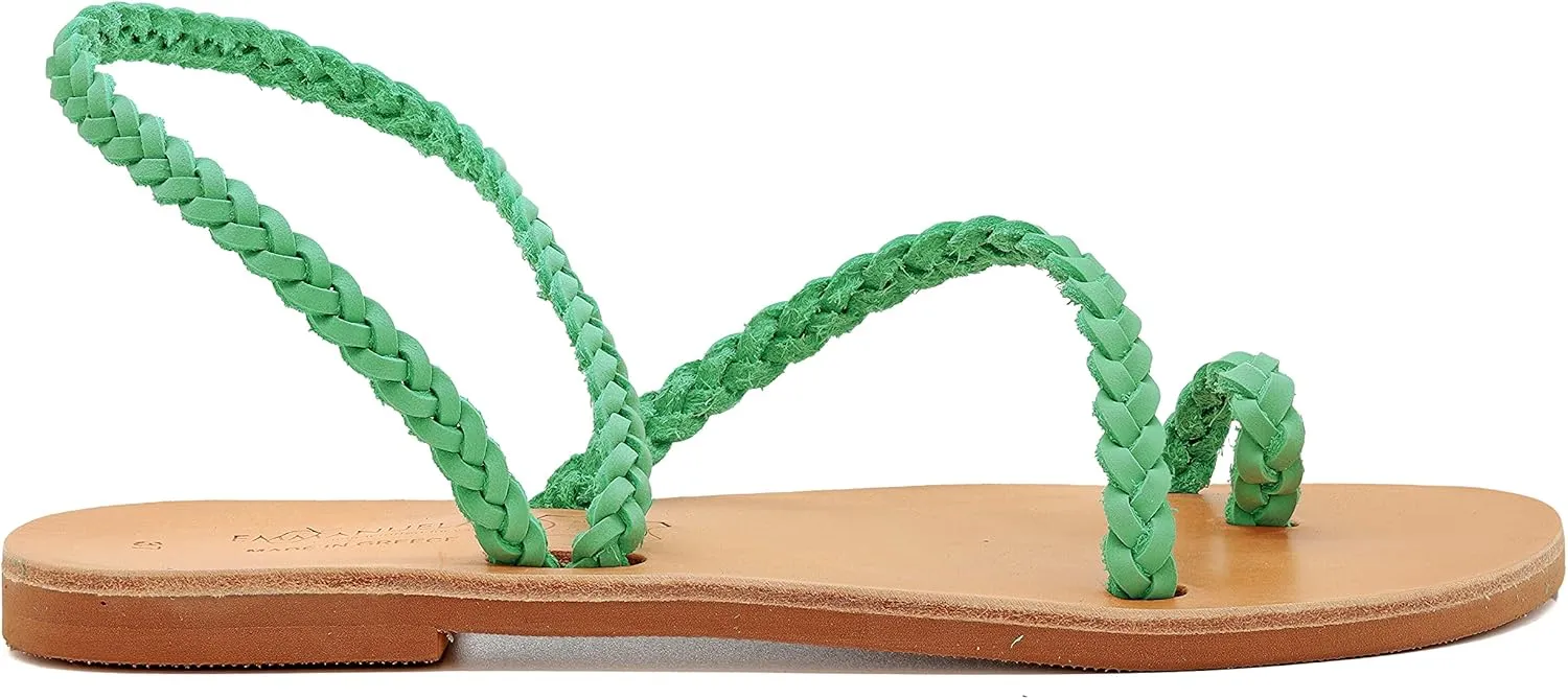 Emmanuela Ancient Greek Handmade Braided Leather Sandals, Quality Ankle Strap Slip on Summer Shoes for Women, Open Toe Flat Sandals, Boho Chic Sandals