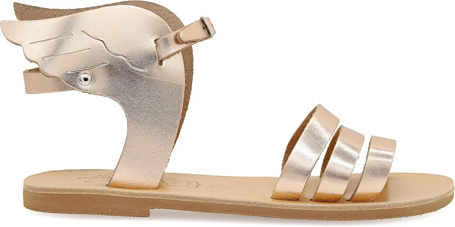 Emmanuela Ancient Greek Leather Sandals with adjustable buckle strap, Quality Handmade Summer Shoes for Women, Boho Chic Strappy Sandals with Wings Rose Gold, White, Black, Yellow