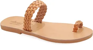 Emmanuela Ancient Greek Style Sandals, Handmade Braided Leather Toe Ring Flat Sandals, Quality Slide on Summer Shoes for Women, Boho Chic Slider Sandals