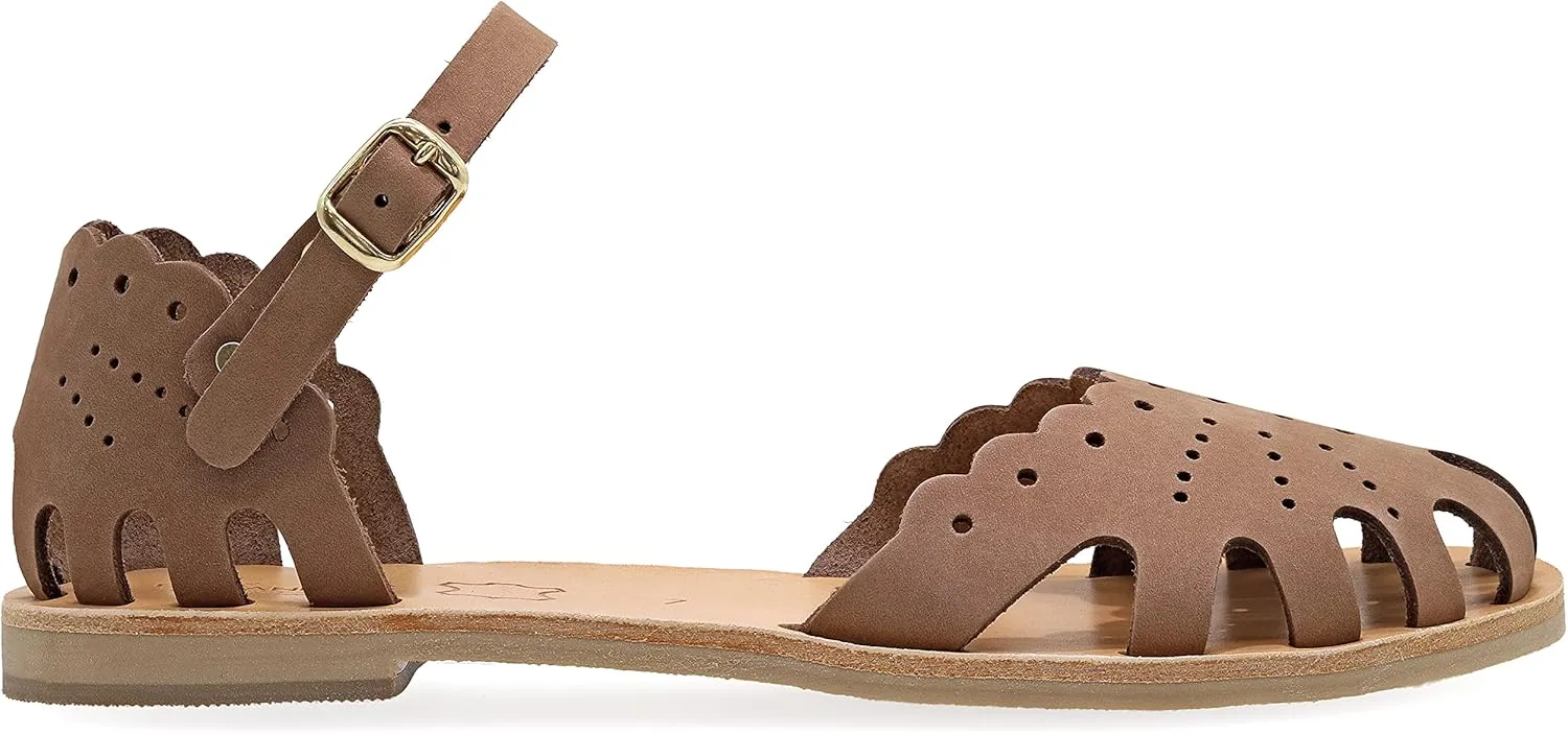 Emmanuela Ancient Greek Style Sandals, Handmade Leather Closed Toe Flat Sandals, Quality Adjustable Sandals, Ankle Strap Summer Shoes for Women, Boho Chic Caged Sandals