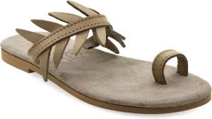 Emmanuela Comfortable Toe Ring Leather Sandals with Olive Leaves, Cushioned Insole Flat Slide on Dressy Summer Shoes for Women, Greek Quality Slide on Leather Sandals