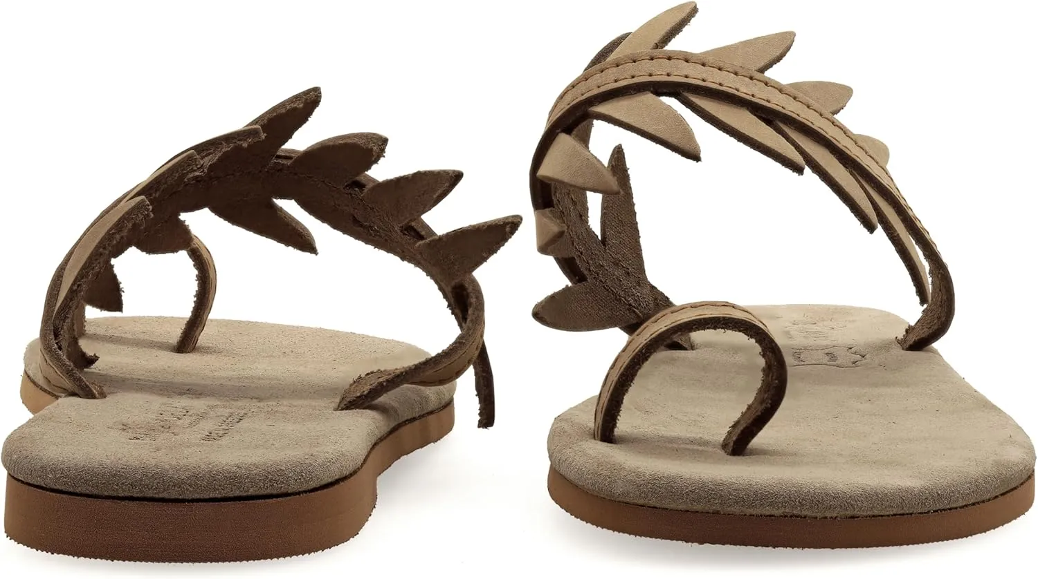Emmanuela Comfortable Toe Ring Leather Sandals with Olive Leaves, Cushioned Insole Flat Slide on Dressy Summer Shoes for Women, Greek Quality Slide on Leather Sandals