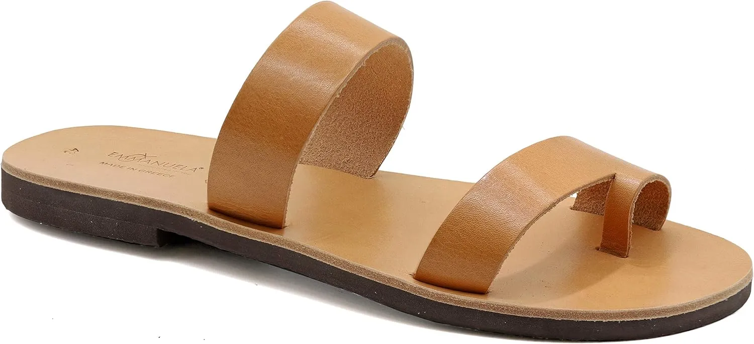 Emmanuela Greek Handmade Leather Sandals, Quality Slide on Sandals, Summer Shoes for Men, Ring Toe Sandals, Slider Sandals for men