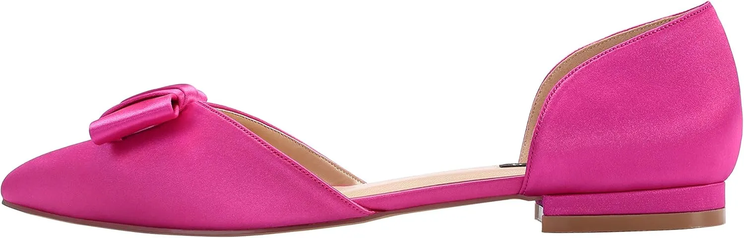 ERIJUNOR Comfortable Low Heel Wedding Shoes with Bow Knot D’orsay Pointy Toe Flats