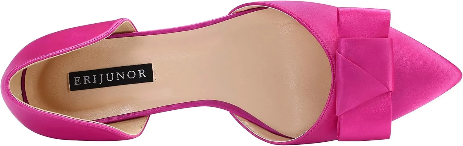 ERIJUNOR Comfortable Low Heel Wedding Shoes with Bow Knot D’orsay Pointy Toe Flats