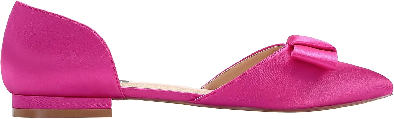 ERIJUNOR Comfortable Low Heel Wedding Shoes with Bow Knot D’orsay Pointy Toe Flats