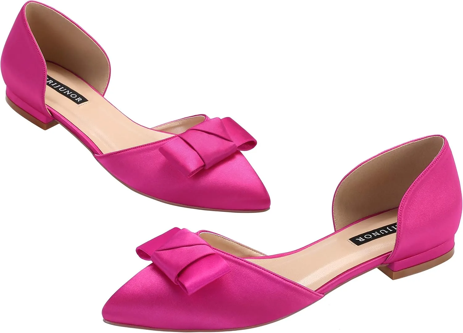 ERIJUNOR Comfortable Low Heel Wedding Shoes with Bow Knot D’orsay Pointy Toe Flats